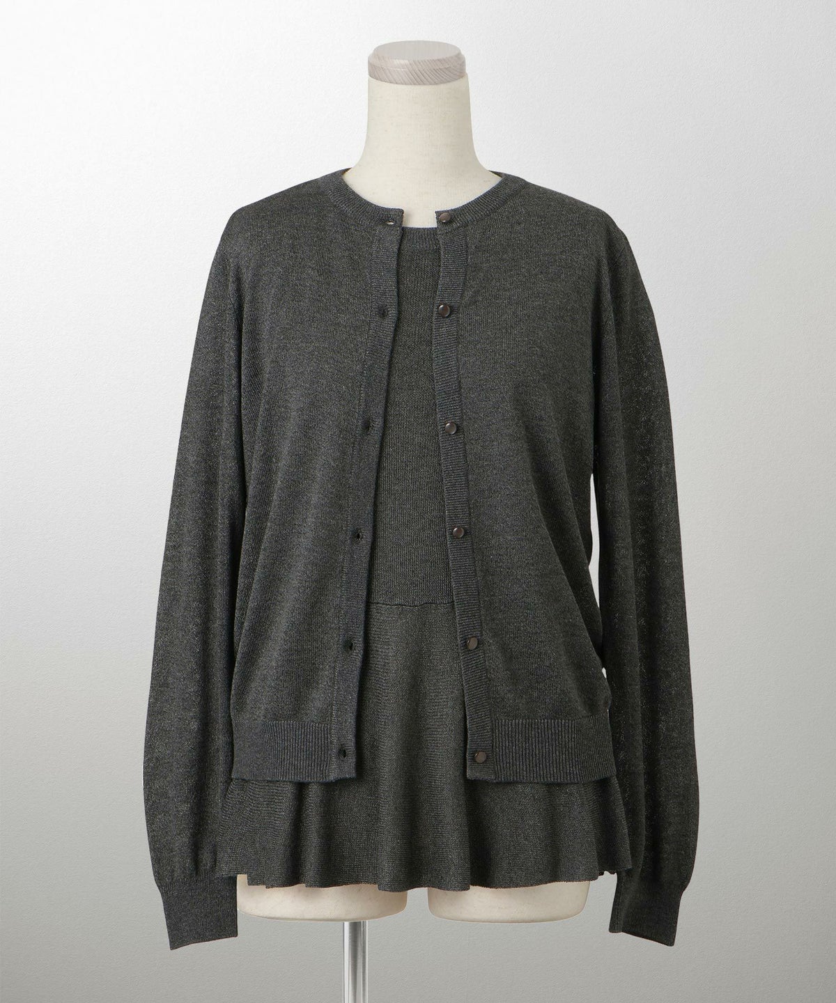 レディース トップス カーディガン サマーニット アンサンブル ペプラム きれいめ 洗える サックス/ベージュ/グレー/ネイビー M