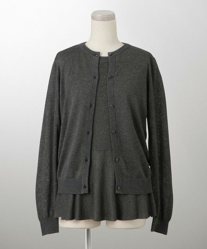 レディース トップス カーディガン サマーニット アンサンブル ペプラム きれいめ 洗える サックス/ベージュ/グレー/ネイビー M