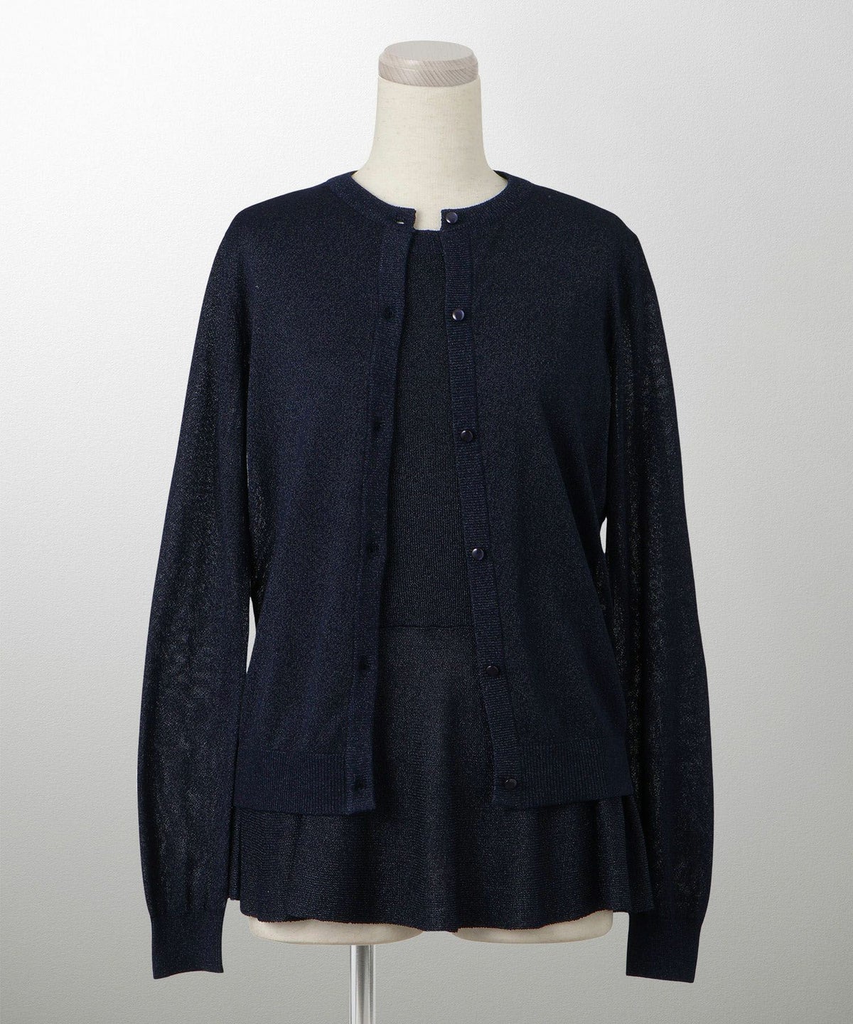 レディース トップス カーディガン サマーニット アンサンブル ペプラム きれいめ 洗える サックス/ベージュ/グレー/ネイビー M