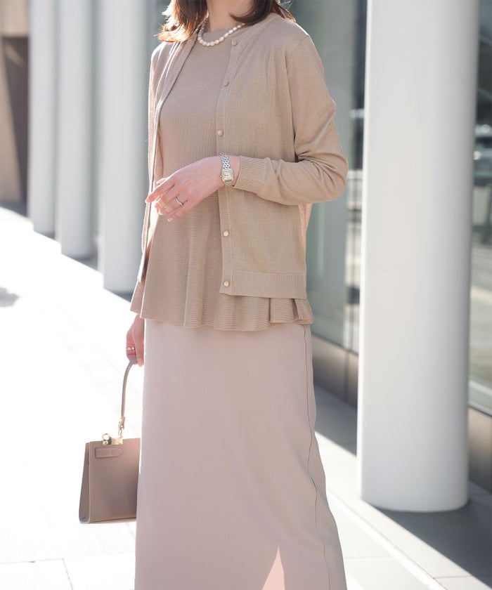 レディース トップス カーディガン サマーニット アンサンブル ペプラム きれいめ 洗える サックス/ベージュ/グレー/ネイビー M