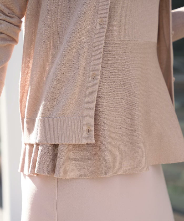 レディース トップス カーディガン サマーニット アンサンブル ペプラム きれいめ 洗える サックス/ベージュ/グレー/ネイビー M