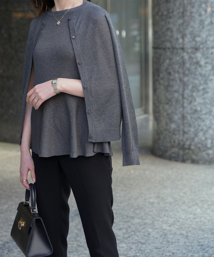 レディース トップス カーディガン サマーニット アンサンブル ペプラム きれいめ 洗える サックス/ベージュ/グレー/ネイビー M