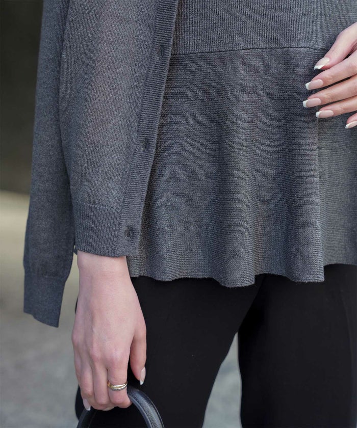 レディース トップス カーディガン サマーニット アンサンブル ペプラム きれいめ 洗える サックス/ベージュ/グレー/ネイビー M