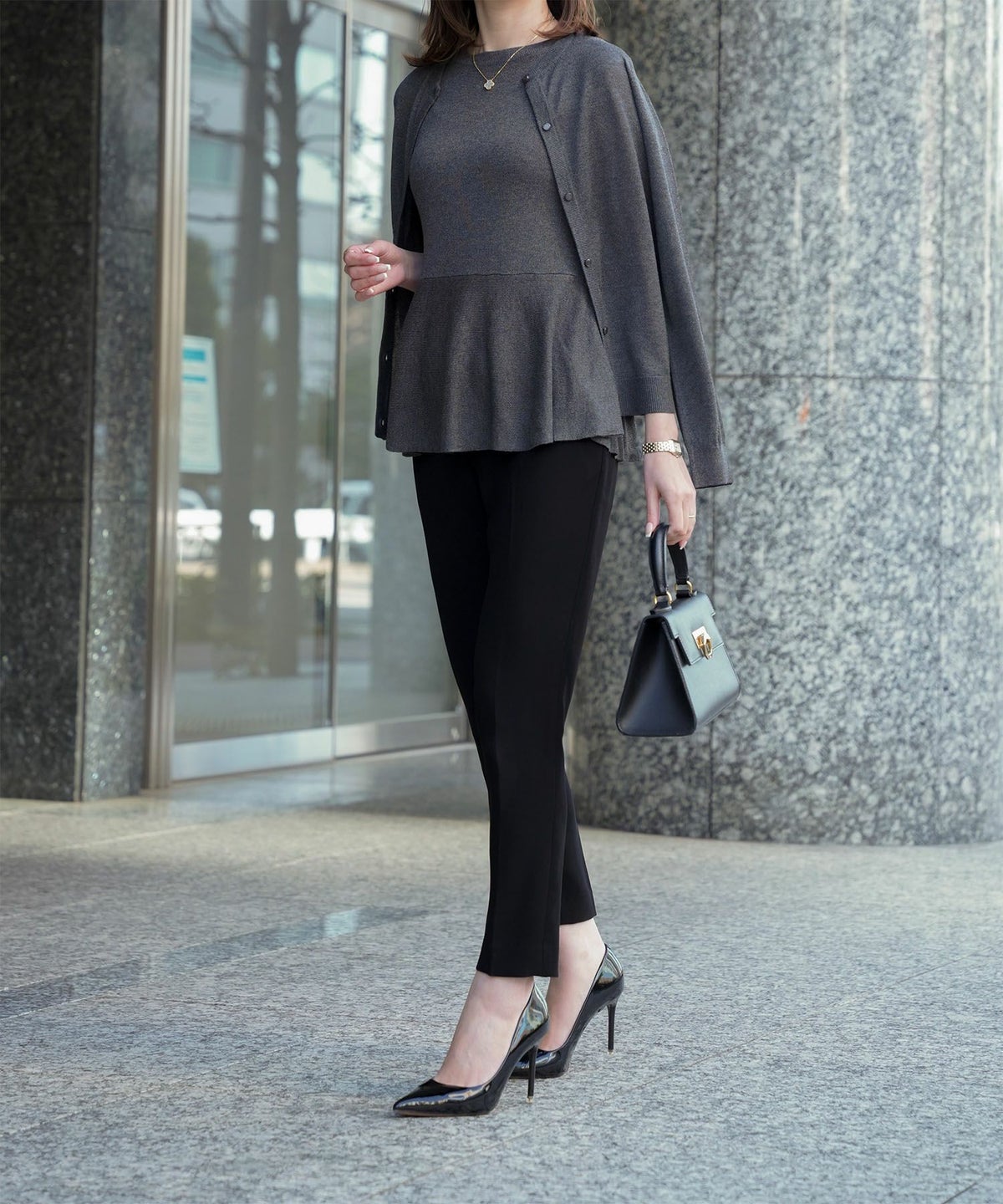 レディース トップス カーディガン サマーニット アンサンブル ペプラム きれいめ 洗える サックス/ベージュ/グレー/ネイビー M