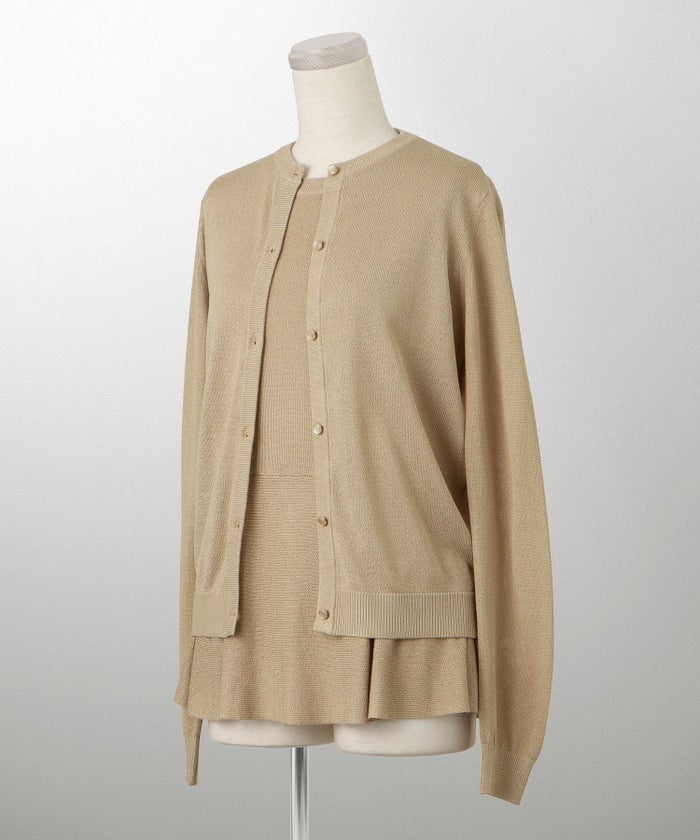 レディース トップス カーディガン サマーニット アンサンブル ペプラム きれいめ 洗える サックス/ベージュ/グレー/ネイビー M