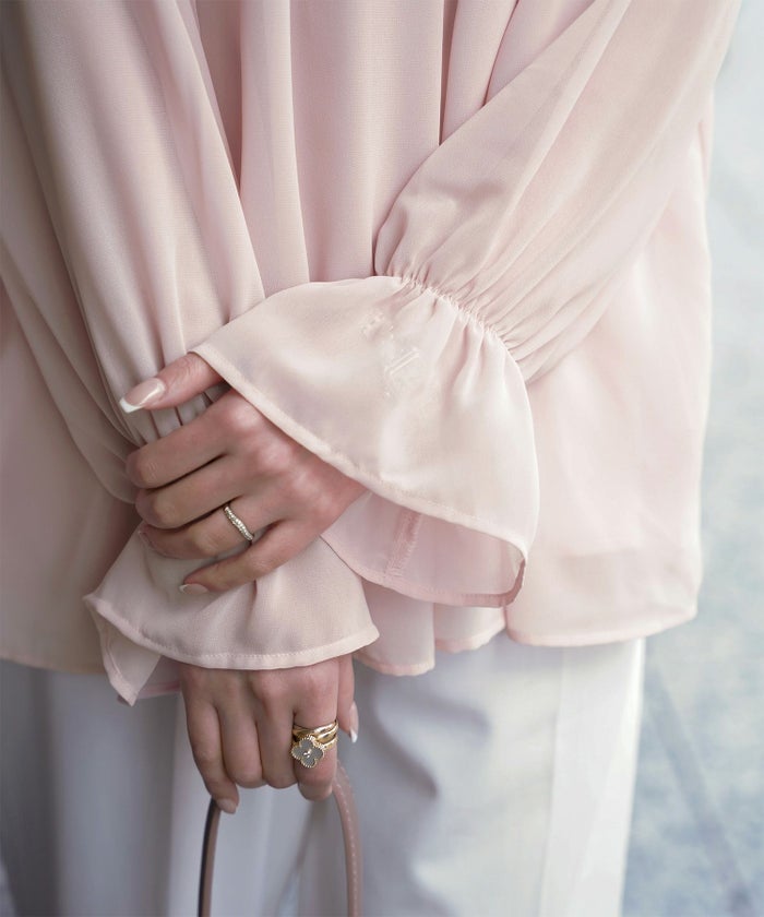 レディース ブラウス パール ビジュー 洗える きれいめ アイボリー/ピンクベージュ/ブラック キャンディースリーブ