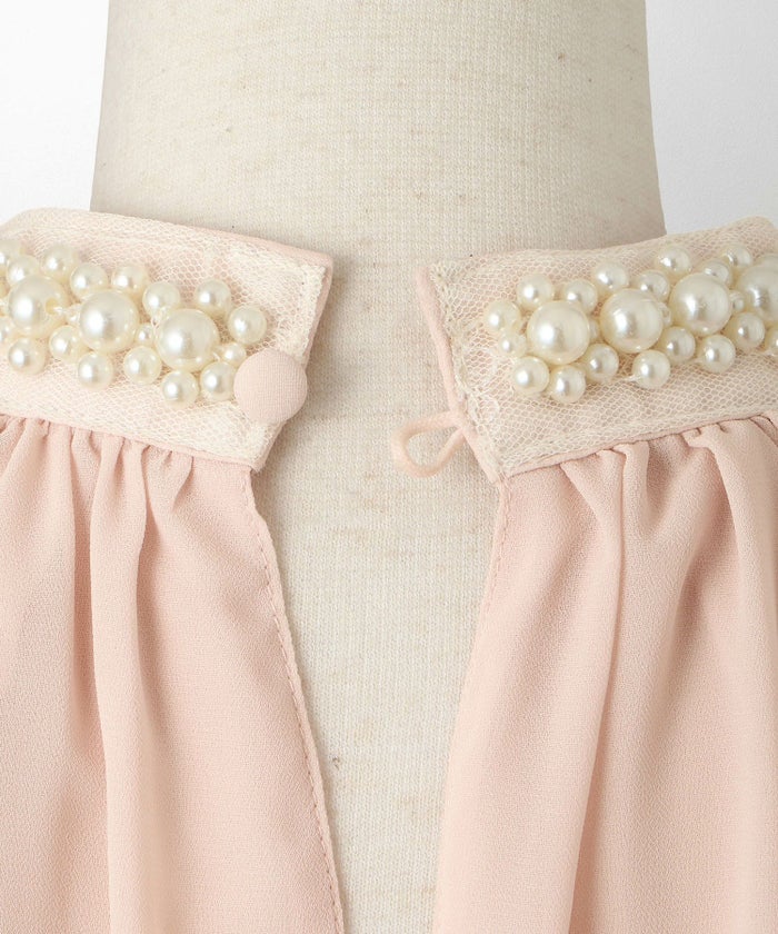 レディース ブラウス パール ビジュー 洗える きれいめ アイボリー/ピンクベージュ/ブラック キャンディースリーブ