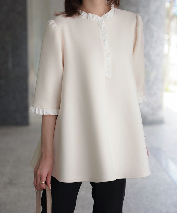 レディース トップス ボンディング フレア きれいめ 洗える アイボリー/ブラック M