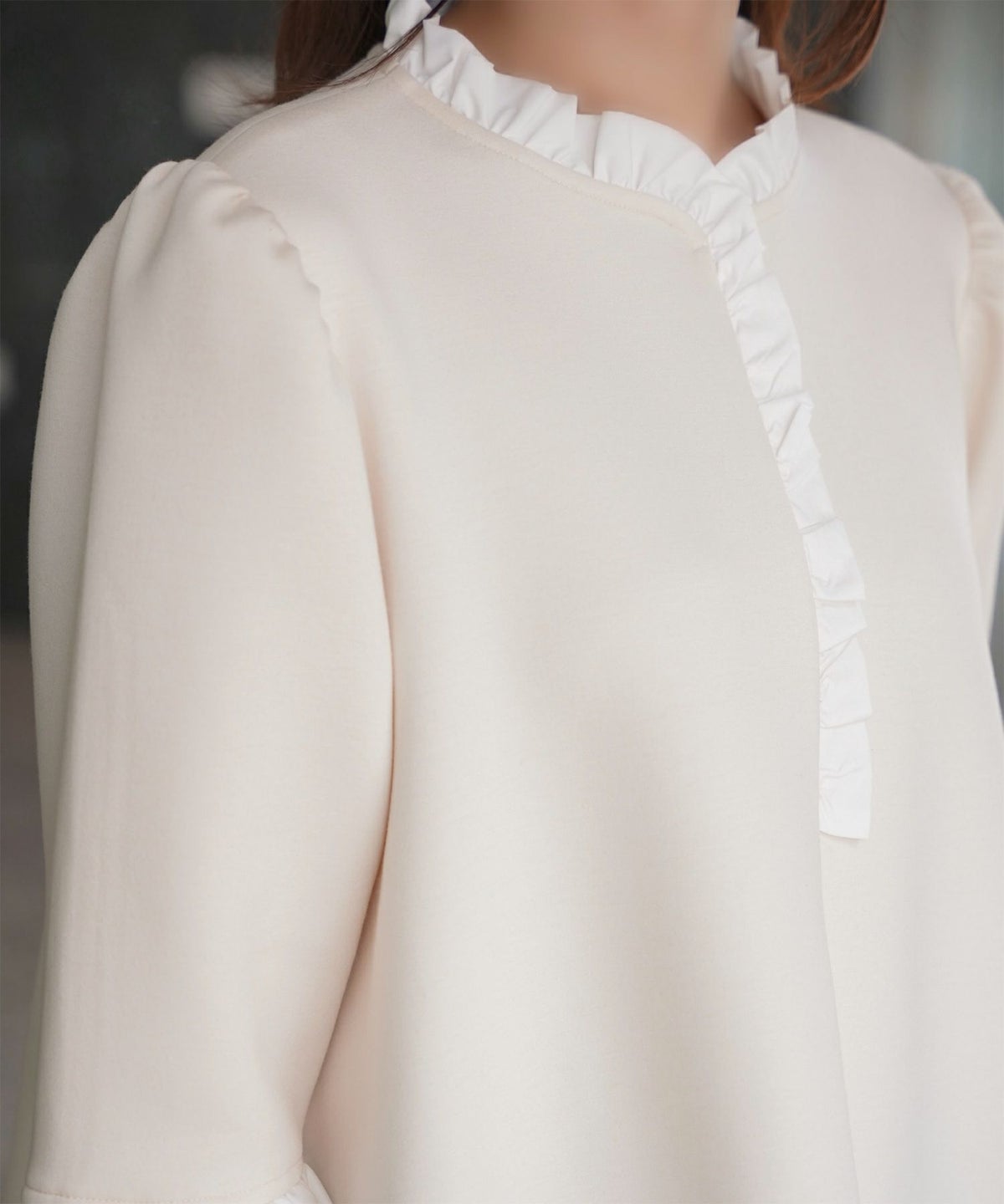 レディース トップス ボンディング フレア きれいめ 洗える アイボリー/ブラック M