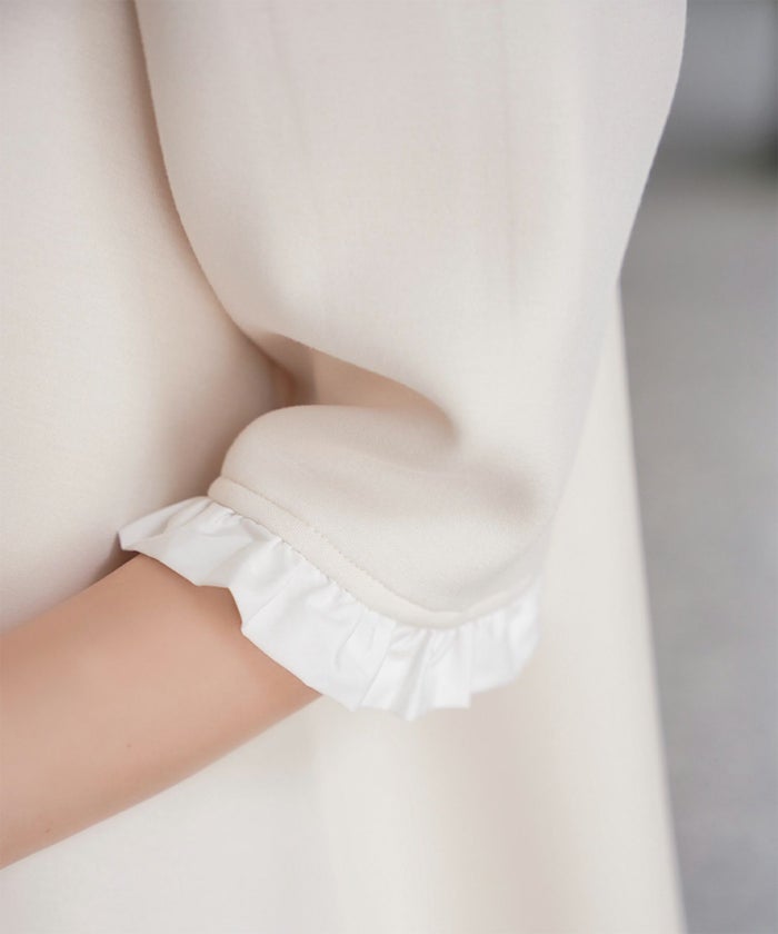 レディース トップス ボンディング フレア きれいめ 洗える アイボリー/ブラック M