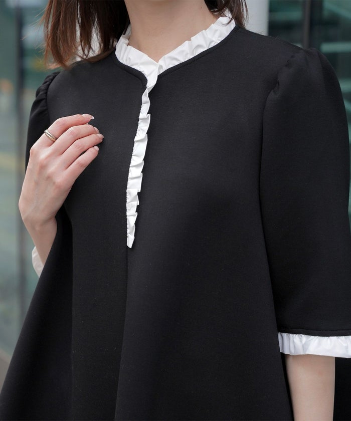 レディース トップス ボンディング フレア きれいめ 洗える アイボリー/ブラック M