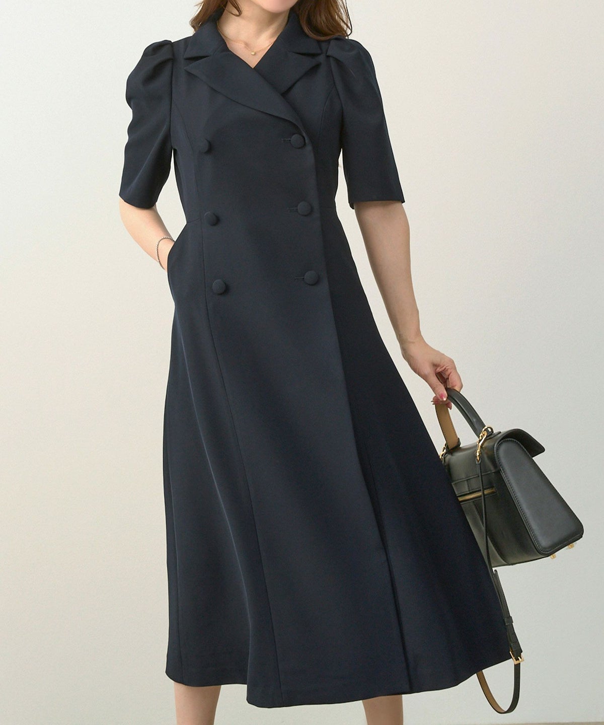 手洗い可オケージョン袖山タックパフ袖フレアおしゃれフェミニンナチュラル上品大人可愛いきれいめ夏ジョイントスペース