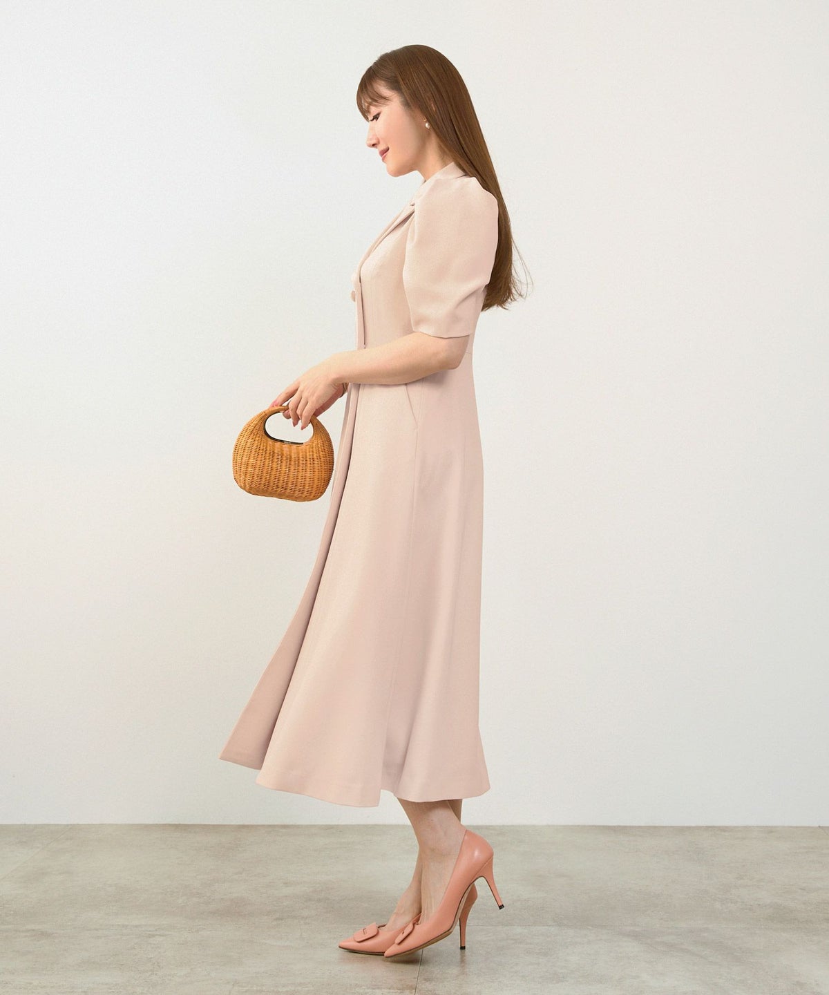 手洗い可オケージョン袖山タックパフ袖フレアおしゃれフェミニンナチュラル上品大人可愛いきれいめ夏ジョイントスペース