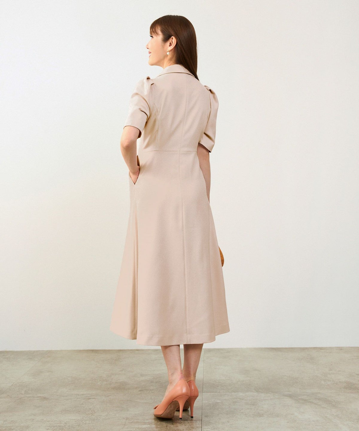 手洗い可オケージョン袖山タックパフ袖フレアおしゃれフェミニンナチュラル上品大人可愛いきれいめ夏ジョイントスペース