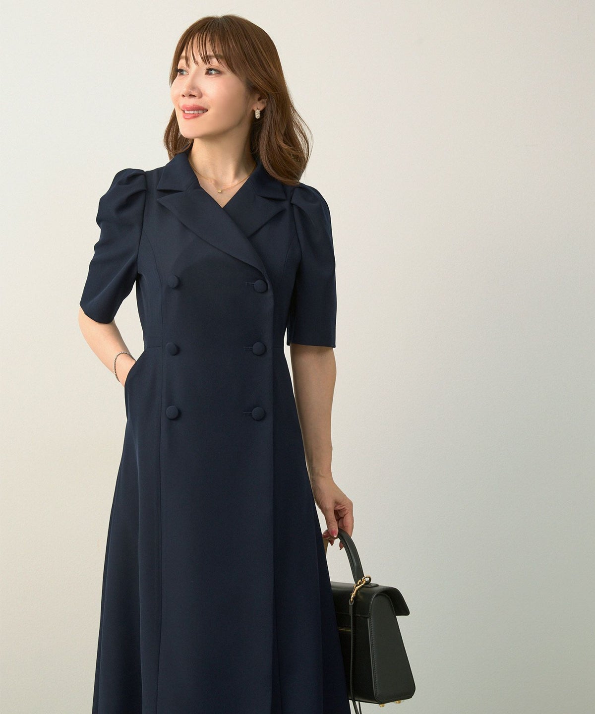 手洗い可オケージョン袖山タックパフ袖フレアおしゃれフェミニンナチュラル上品大人可愛いきれいめ夏ジョイントスペース