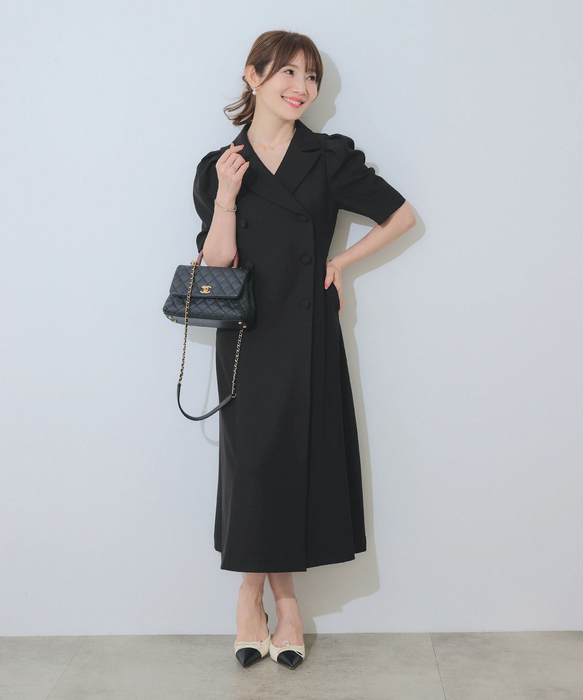 手洗い可オケージョン袖山タックパフ袖フレアおしゃれフェミニンナチュラル上品大人可愛いきれいめ夏ジョイントスペース