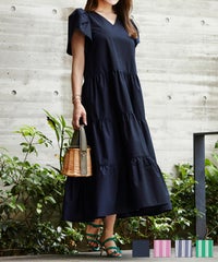 ストライプチューリップ袖ティアードワンピースLiala×PG