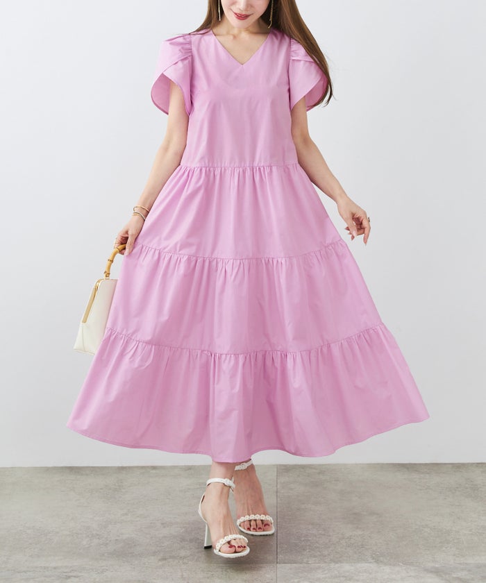 新色追加 手洗い可 Vネック フレア おしゃれ フェミニン 上品 大人可愛い きれいめ 体型カバー 夏 ジョイントスペース