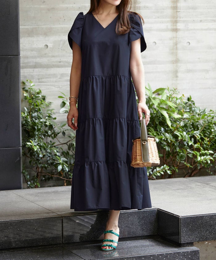 新色追加手洗い可Vネックフレアおしゃれフェミニン上品大人可愛いきれいめ体型カバー夏ジョイントスペース