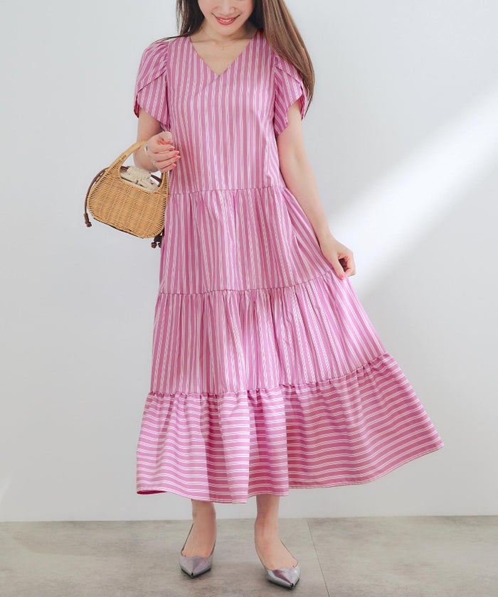 新色追加手洗い可Vネックフレアおしゃれフェミニン上品大人可愛いきれいめ体型カバー夏ジョイントスペース