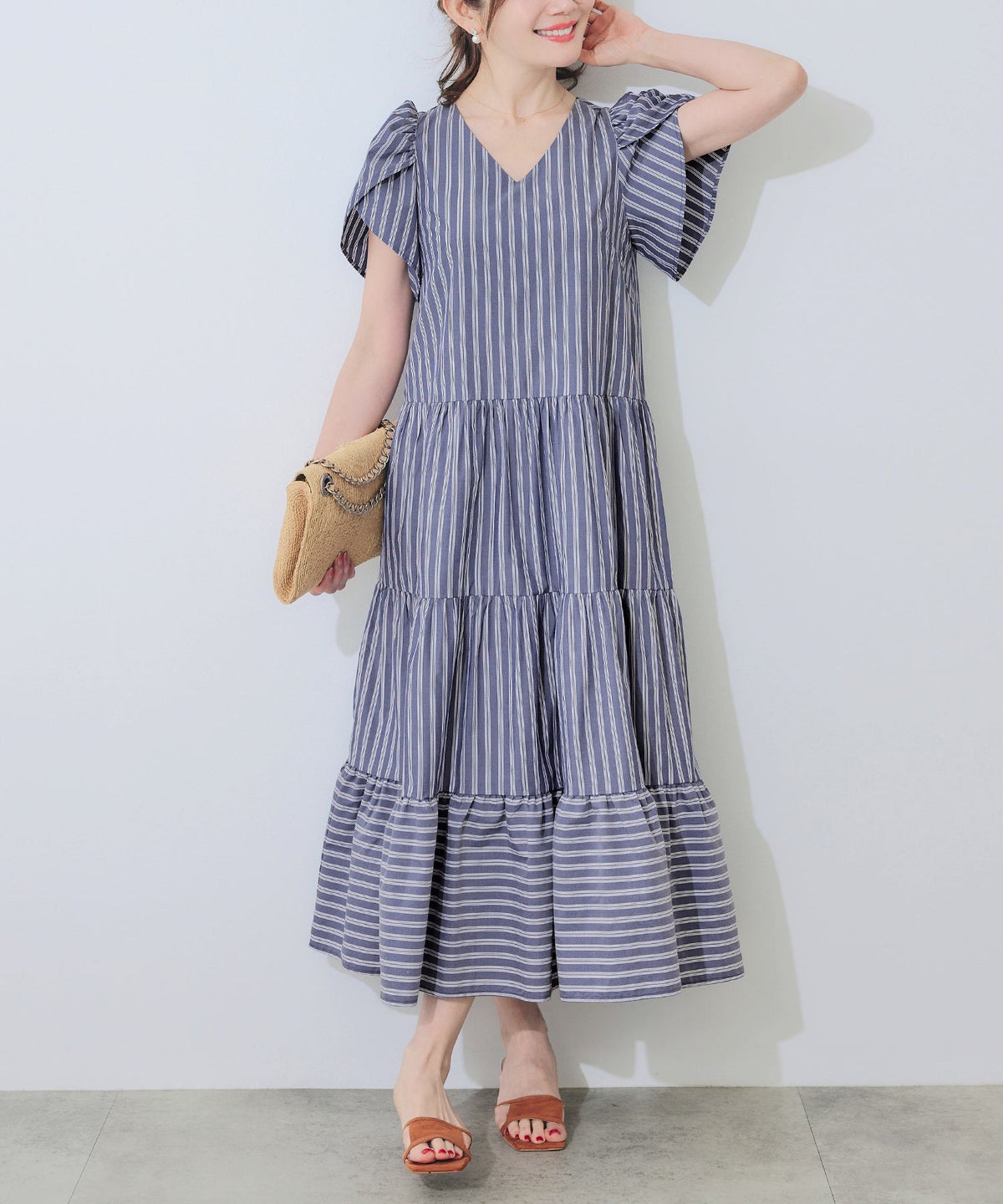 新色追加 手洗い可 Vネック フレア おしゃれ フェミニン 上品 大人可愛い きれいめ 体型カバー 夏 ジョイントスペース