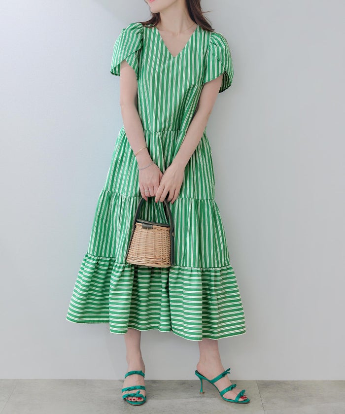 新色追加 手洗い可 Vネック フレア おしゃれ フェミニン 上品 大人可愛い きれいめ 体型カバー 夏 ジョイントスペース