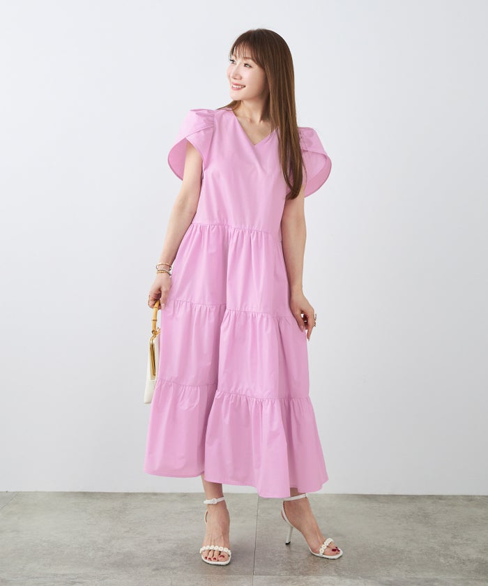 新色追加手洗い可Vネックフレアおしゃれフェミニン上品大人可愛いきれいめ体型カバー夏ジョイントスペース