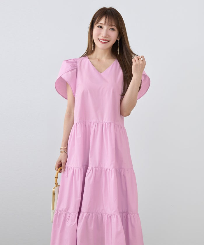 新色追加 手洗い可 Vネック フレア おしゃれ フェミニン 上品 大人可愛い きれいめ 体型カバー 夏 ジョイントスペース