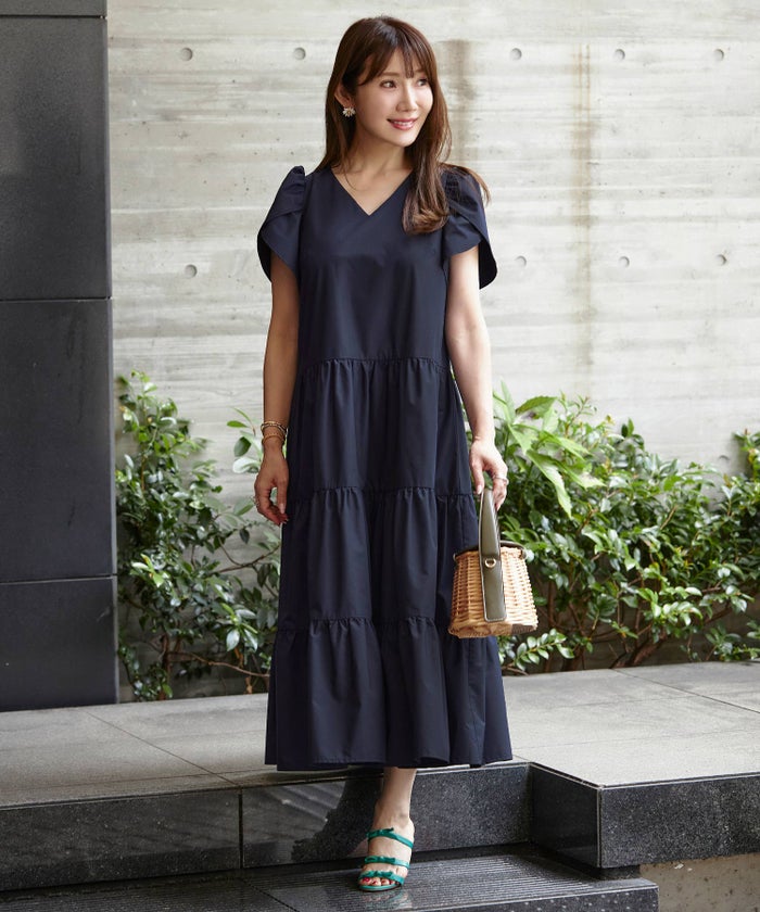 新色追加手洗い可Vネックフレアおしゃれフェミニン上品大人可愛いきれいめ体型カバー夏ジョイントスペース