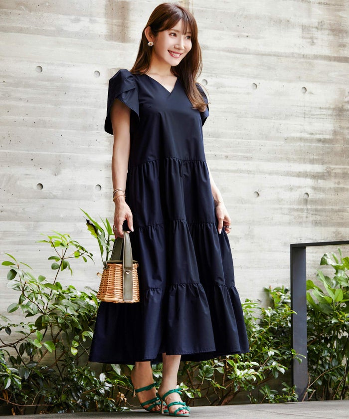 新色追加手洗い可Vネックフレアおしゃれフェミニン上品大人可愛いきれいめ体型カバー夏ジョイントスペース