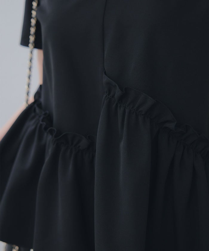 手洗い可Vネック上品きれいめエレガントフォーマルオフィスカジュアルフレアフリル体型カバーフェミニンジョイントスペース