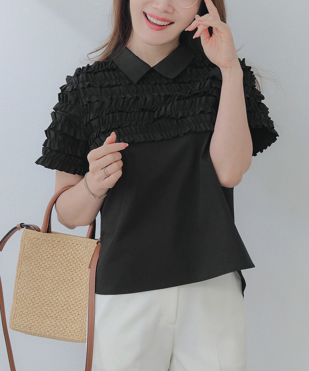 手洗い可ラウンドヘムスリット上品きれいめエレガントフォーマルオフィスカジュアルフェミニンジョイントスペース