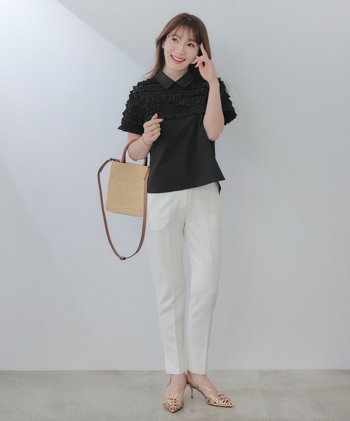 手洗い可ラウンドヘムスリット上品きれいめエレガントフォーマルオフィスカジュアルフェミニンジョイントスペース