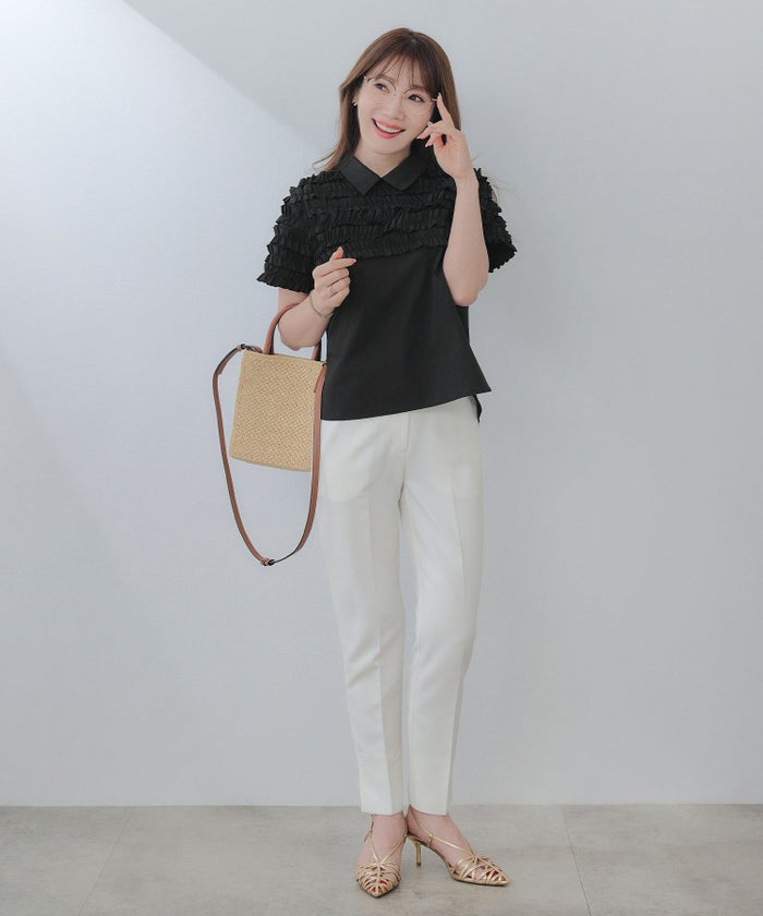 手洗い可ラウンドヘムスリット上品きれいめエレガントフォーマルオフィスカジュアルフェミニンジョイントスペース