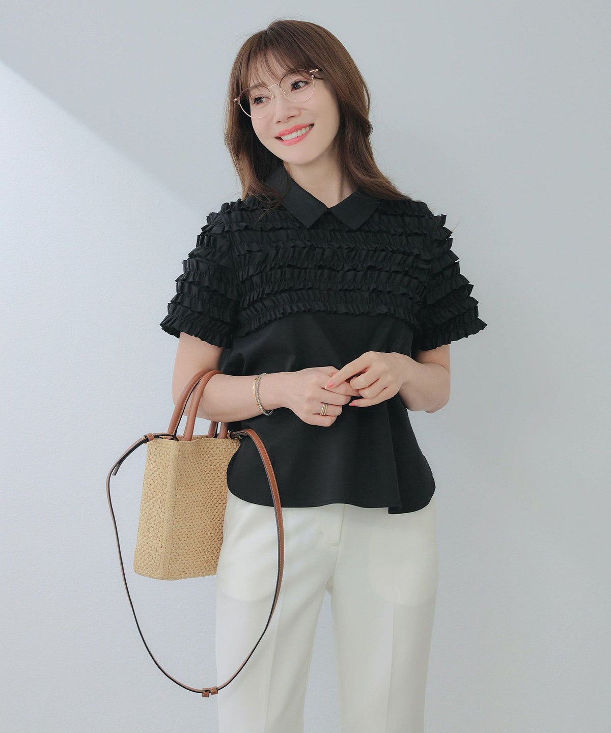 手洗い可ラウンドヘムスリット上品きれいめエレガントフォーマルオフィスカジュアルフェミニンジョイントスペース