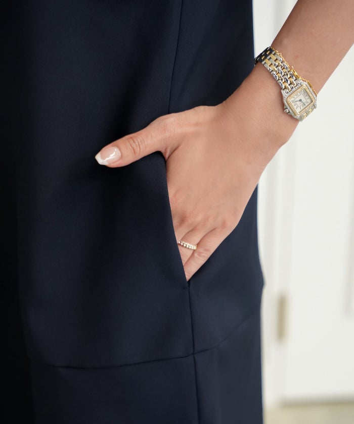 レディース/ワンピース/M/L/サイズ展開/スカラップ/セパレート風/膝丈/膝下丈/半袖/チューリップスリーブ/フレア/ゆとり/ゆったり/妊婦/産前産後/フロントファスナー/パール/授乳/ママ/授業参観/お宮参り/オケージョン/ピンクベージュ/ネイビー