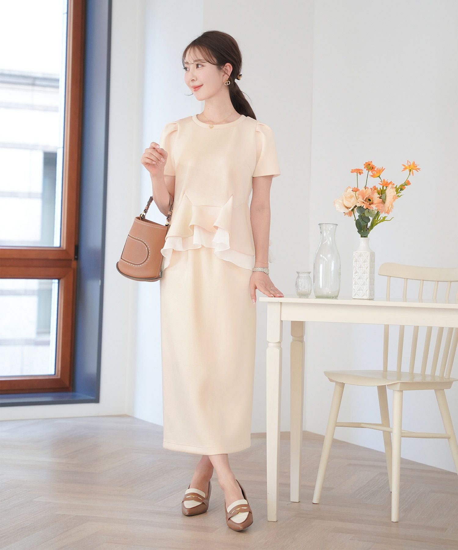 ダンボールニット 半袖 ペプラム カットソー le reve vaniller 全3色