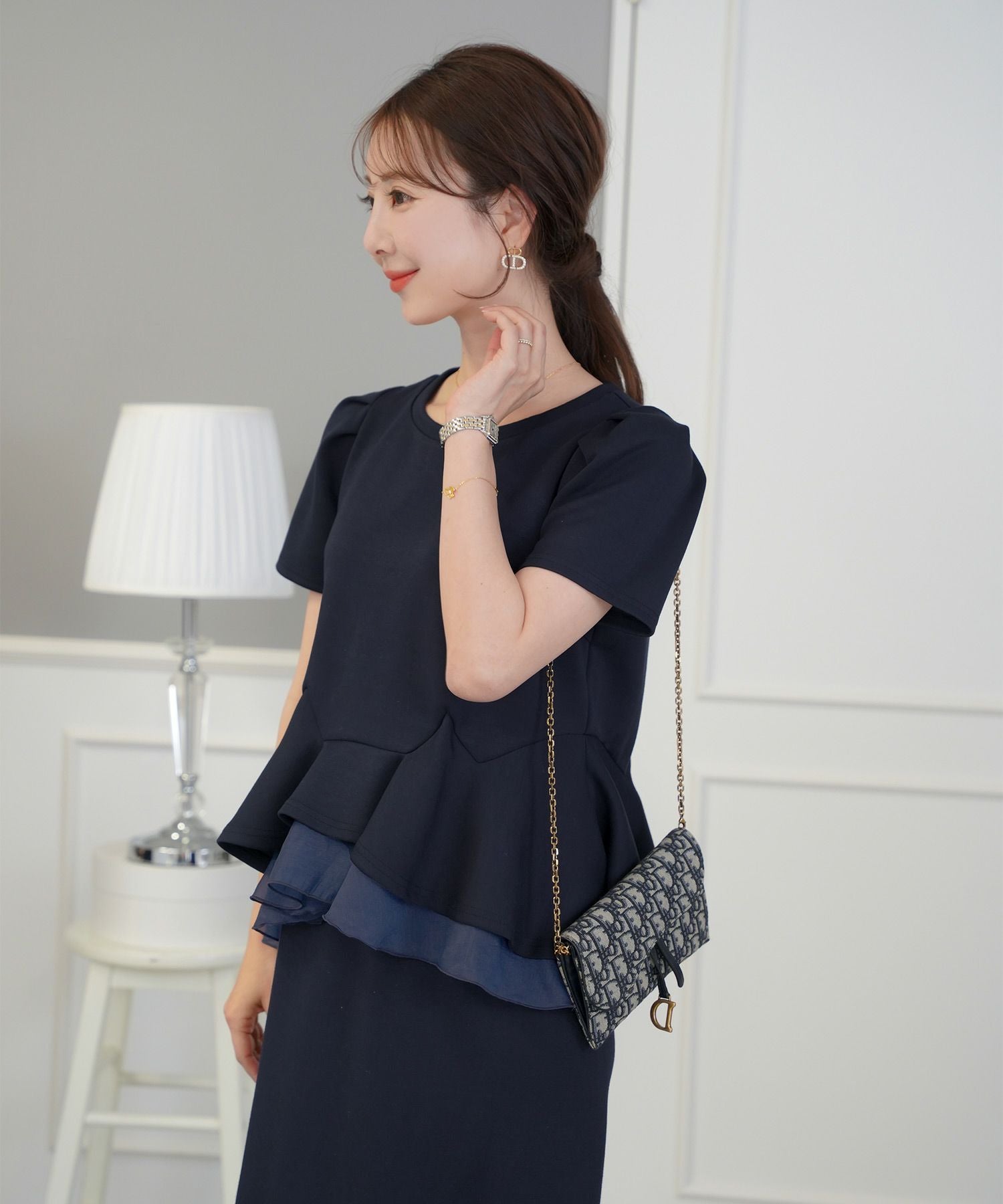 ダンボールニット 半袖 ペプラム カットソー le reve vaniller 全3色