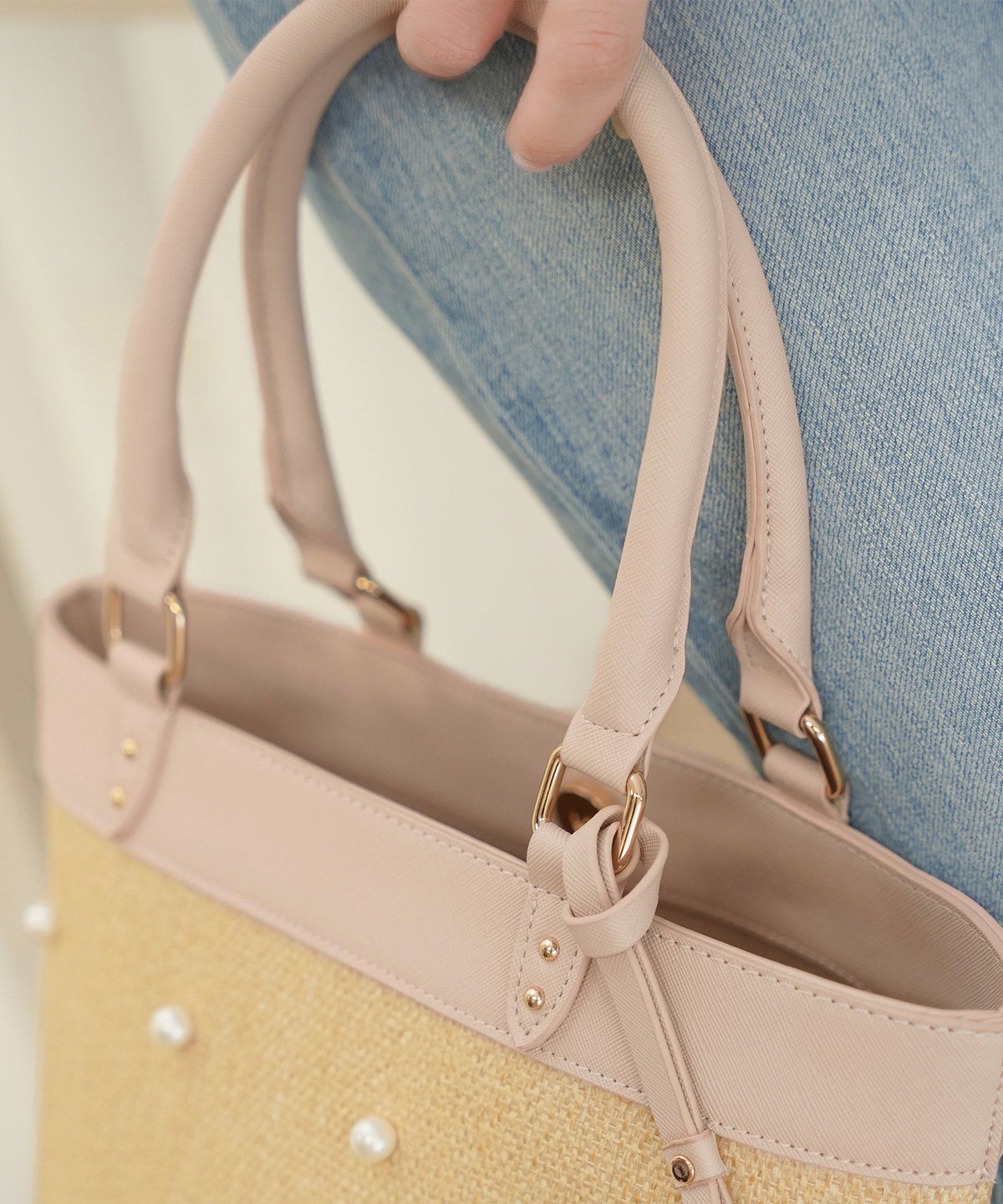 レディース/小物/バッグ/バケット/カゴ/パール/合皮/ポケット/ピンク/ブラック/夏/春/ナチュラル/エレガント/フェミニン/上品/可愛い/大人/ハート/チャーム/ストラップ