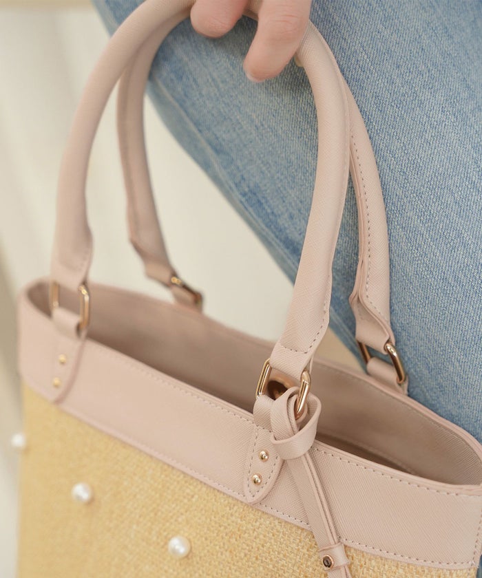 レディース/小物/バッグ/バケット/カゴ/パール/合皮/ポケット/ピンク/ブラック/夏/春/ナチュラル/エレガント/フェミニン/上品/可愛い/大人/ハート/チャーム/ストラップ