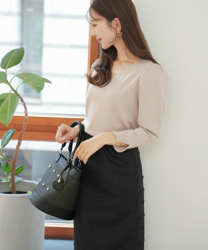 レディース/小物/バッグ/バケット/カゴ/パール/合皮/ポケット/ピンク/ブラック/夏/春/ナチュラル/エレガント/フェミニン/上品/可愛い/大人/ハート/チャーム/ストラップ