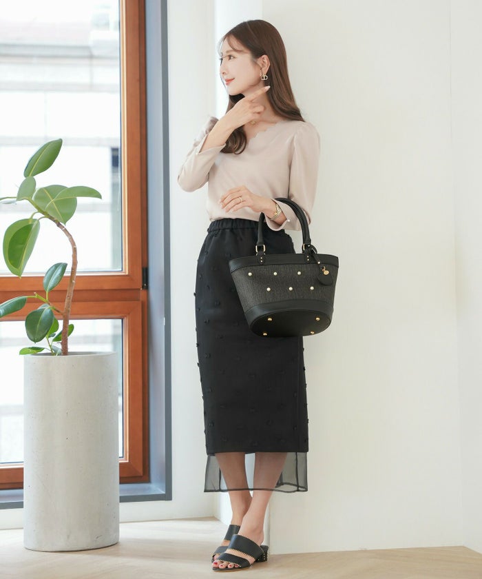 レディース/小物/バッグ/バケット/カゴ/パール/合皮/ポケット/ピンク/ブラック/夏/春/ナチュラル/エレガント/フェミニン/上品/可愛い/大人/ハート/チャーム/ストラップ