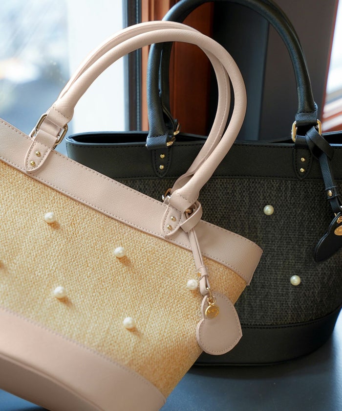 レディース/小物/バッグ/バケット/カゴ/パール/合皮/ポケット/ピンク/ブラック/夏/春/ナチュラル/エレガント/フェミニン/上品/可愛い/大人/ハート/チャーム/ストラップ