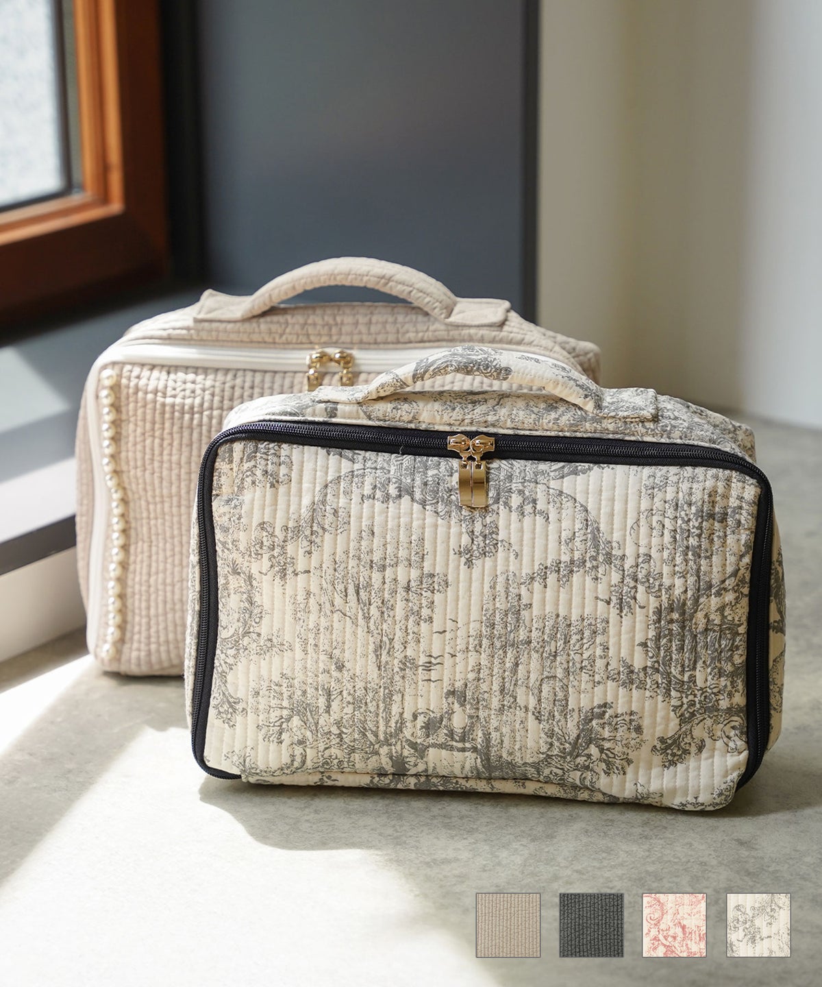 ポーチ パール トワルドジュイ ヌビ 韓国 トラベルポーチ ベージュ チャコール ピンクジュイ柄 グレージュイ柄 パールトリム ヌビ マルチケース HUIT