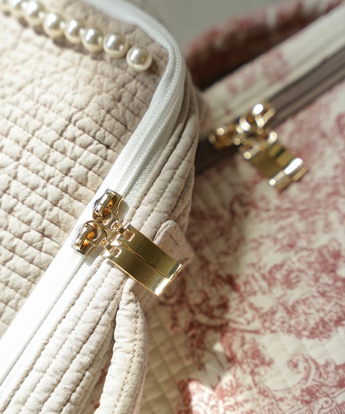 ポーチ パール トワルドジュイ ヌビ 韓国 トラベルポーチ ベージュ チャコール ピンクジュイ柄 グレージュイ柄 パールトリム