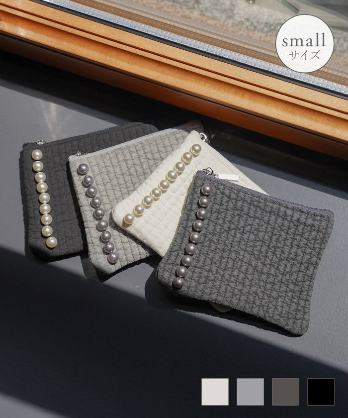 ポーチ パール ヌビ 韓国 アイボリー グレー チャコール ブラック パールトリム フラット ミニ パールトリム フラット ヌビ ポーチ small HUIT