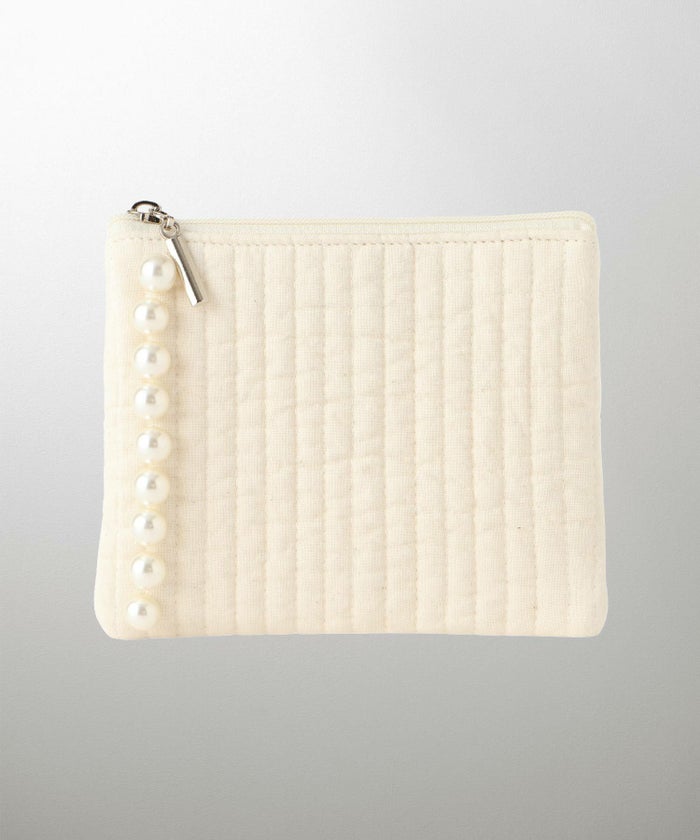 ポーチ パール ヌビ 韓国 アイボリー グレー チャコール ブラック パールトリム フラット ミニ