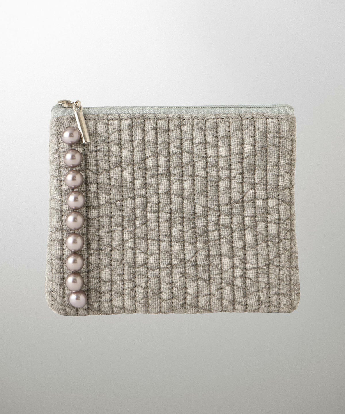 ポーチ パール ヌビ 韓国 アイボリー グレー チャコール ブラック パールトリム フラット ミニ