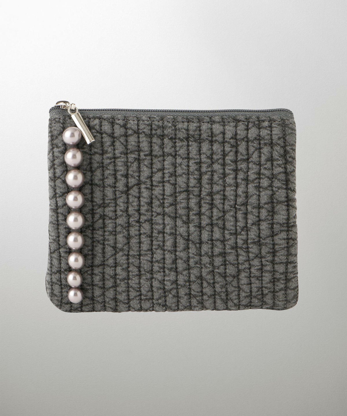 ポーチ パール ヌビ 韓国 アイボリー グレー チャコール ブラック パールトリム フラット ミニ