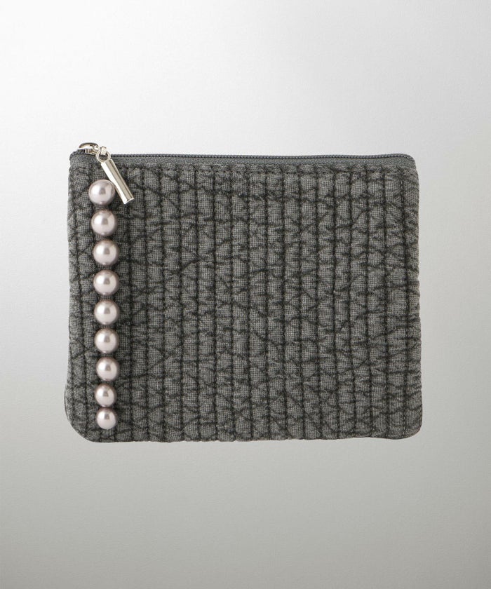 ポーチ パール ヌビ 韓国 アイボリー グレー チャコール ブラック パールトリム フラット ミニ